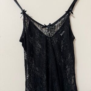 Coquette (OS) y2k black sleepwear lace high low ruffle dress